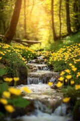 Flowers in fresh green Spring woods.