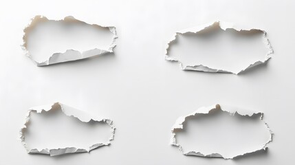 Obraz premium Four Irregular Torn Paper Holes White Background