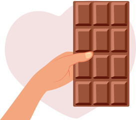 Hand Holding a Chocolate Bar Vector Illustration Design. Person craving sweet treat holding good homemade dessert 