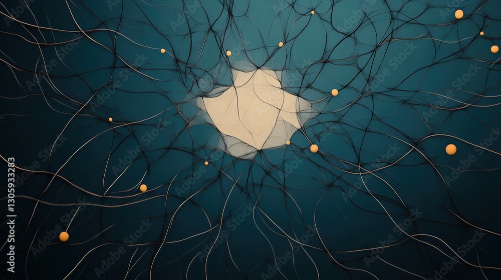 Aufkleber abstract network design with blue background and yellow nodes