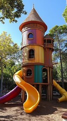 Naklejka premium Colorful play tower slide park