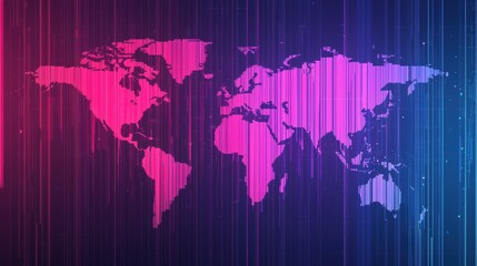Fototapeta premium Abstract World Map in Gradient Colors with Vertical Lines Design