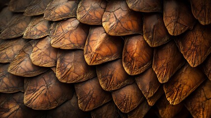 Close-up of Overlapping Scales Texture with Brown and Orange Hues