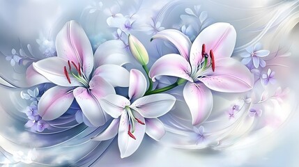 Elegant Pink and White Lilies Floral Art Painting