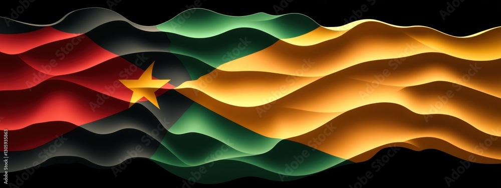 Poster dynamic and colorful representation of cameroon's and ghana's national flags in smooth waves