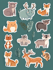 set of cartoon animals stickers.