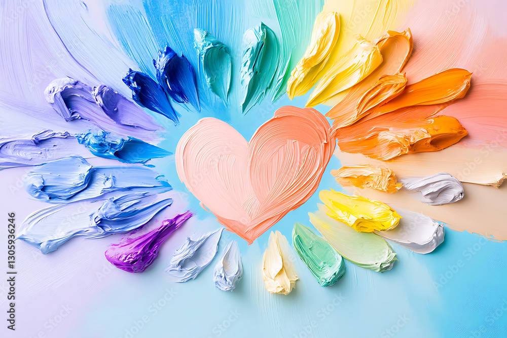 Poster creating vibrant heart art with colorful paints studio artwork creative environment overhead view ar
