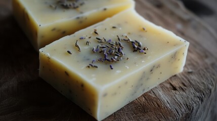 Handmade soap bar with dried lavender and organic ingredients