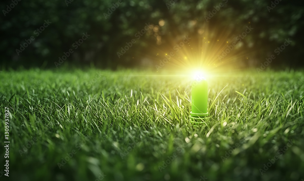 Poster ahmadwahyuutomo776@gmail.com a glowing green energy plug emerges from lush greenery in this vibrant 