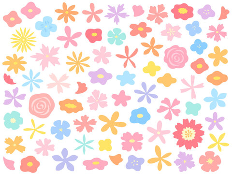 colorful flowers pattern, simple, flat design clip art preview