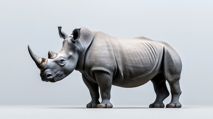 Obraz premium Majestic Rhino Wildlife 3D Render Animal Portrait Grey White Background African Wil