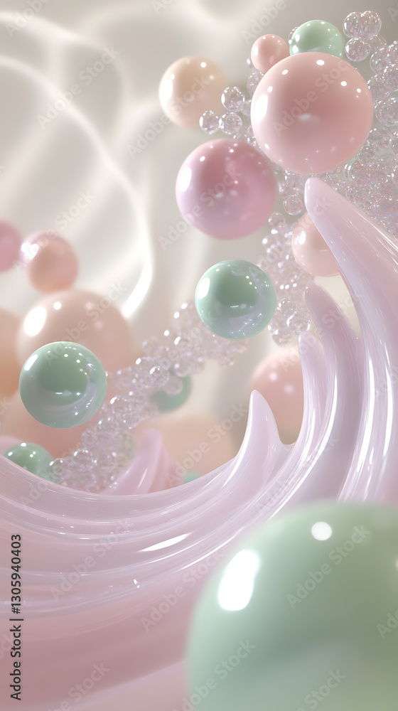 Poster dynamic bubble formation in abstract art installation creative studio 3d animation soft colors close