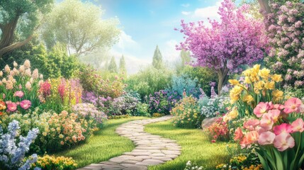 Obraz premium Beautiful garden with colorful flowers.