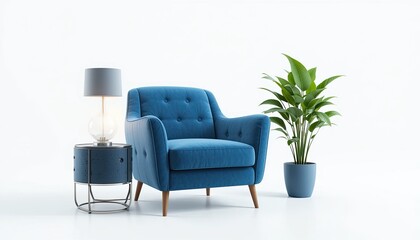 Comfortable modern blue armchair in minimalist decor
