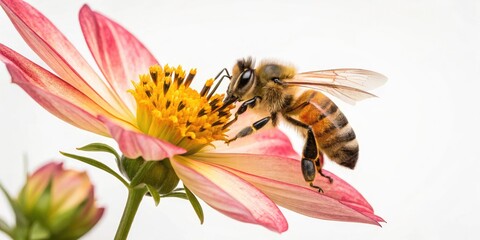 Cosmos Caudatus Bee Macro Photography, Closeup Bee on Cosmos Flower, Bee Pollinating Cosmos, Nature Photography, Floral Photography, Insect Photography