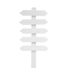 Rustic white wooden signpost, isolated on transparent background.