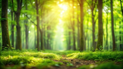 Obraz premium A blurred background of lush green forest with a soft focus effect, perfect for nature-themed designs, blurred, nature