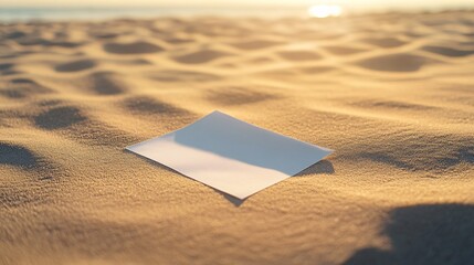 A plain white sheet of paper on golden dunes, conveying themes of expression, creativity, and lost communication, a message template