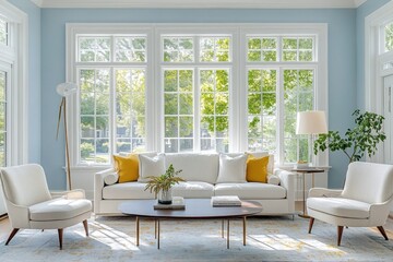 Bright, modern living room with large windows, showcasing a light and airy interior design.