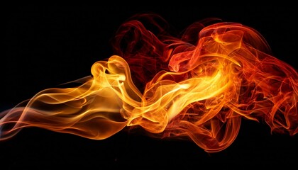Fire flame isolated on black isolated background - Beautiful yellow, orange and red and red blaze fire flame texture style.