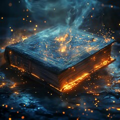 Magical book surrounded by floating glowing particles