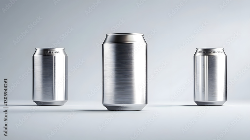 Poster 3d render of a brushed stainless steel beverage can or soda can floating on a plain minimalist backd