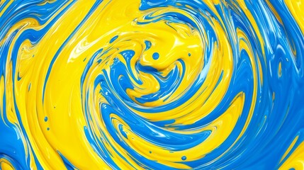 Abstract Swirl of Yellow and Blue Paint