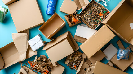 of recycled paper packaging materials like boxes and wrapping paper, highlighting the eco-friendly alternatives for shipping and packaging 