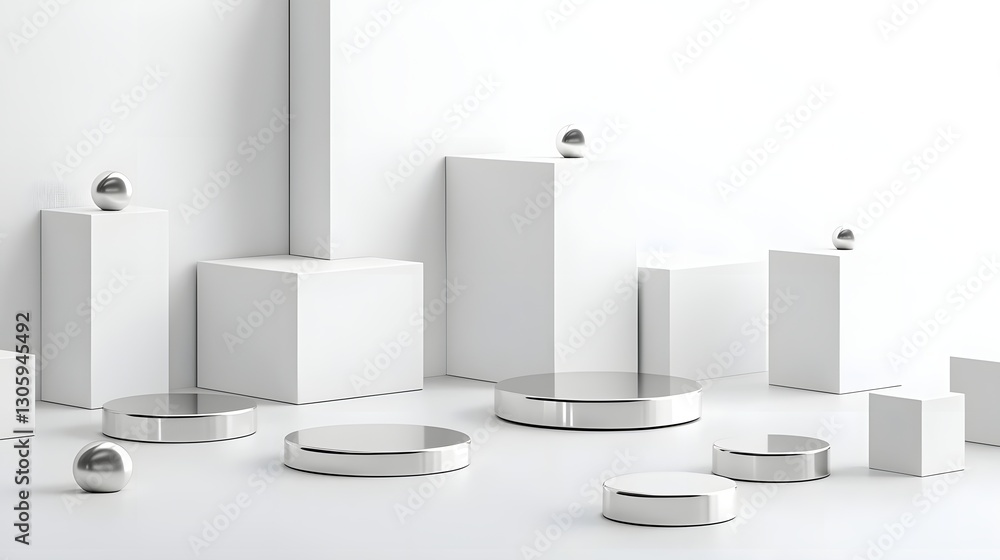 Poster and Visually Compelling Arrangement of Rare Earth Magnets in Various Geometric Shapes Displayed on a Minimalist Monochrome Surface