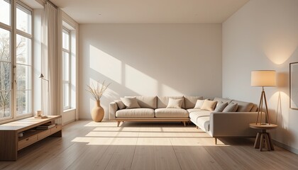 Modern living room design cozy home interior bright space minimalist style