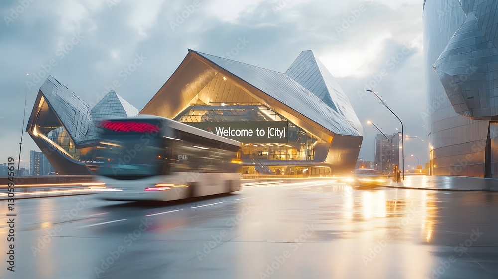 Aufkleber captivating and depiction of a modern welcome to city arrival board showcasing dynamic lighting effe