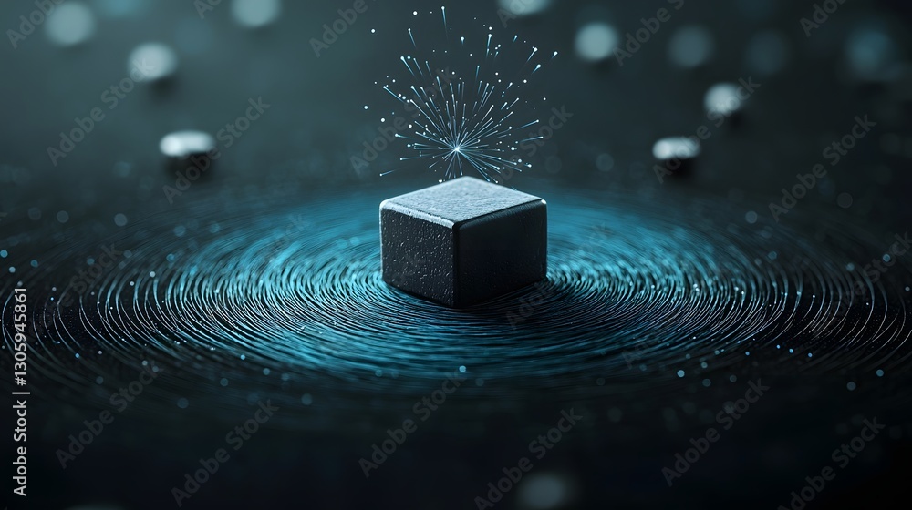 Aufkleber Captivating close up view of the magnetic field lines surrounding a bar magnet visualized through the use of iron filings showcasing the intricate and mesmerizing patterns of electromagnetic energy