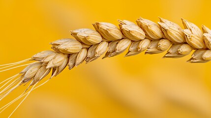 Ripe Wheat Stalk Close Up Against Yellow Background