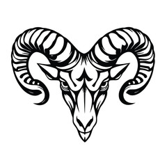  a fierce ram's head vector ink logo design with black and white colour