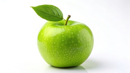 Fresh Green Apple with Leaf, White Background Stock Photo,  High-Resolution Image, Nature Photography, Food Photography, Green Apple Closeup