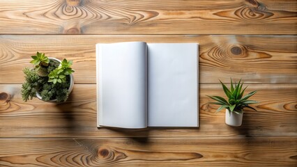 Minimalist magazine layout design on a wooden table, flat lay, print,  flat lay, print, design, editorial