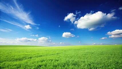 Obraz premium Beautiful isolated grass field under clear blue sky, nature, landscape, green, meadow, peaceful, serene, countryside