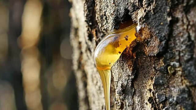 Resin dripping from tree trunk
