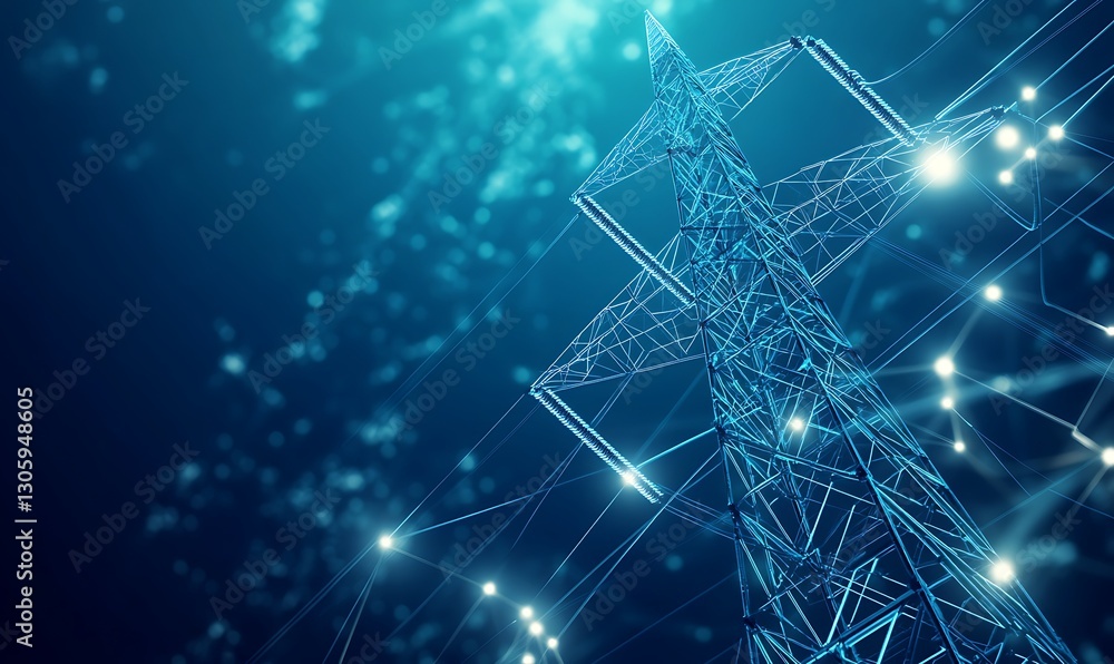 Poster High-tech smart grid concept image emphasizing interconnected renewable energy systems.
