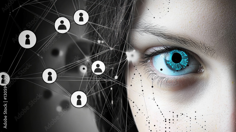Poster exploring digital identity interactions virtual space graphic art futuristic environment close-up vi