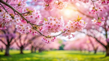 Obraz premium Cherry blossoms blooming in a springtime garden , spring, flowers, pink, petals, nature, atmosphere, season, beauty, park