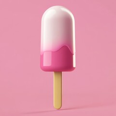 Colorful Pink Ice Cream Pop with Smooth Creamy Texture on Pink Background