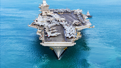 Nuclear war ship, Navy ship, Military navy. nuclear carrier running in the ocean. Military navy...