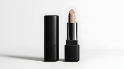 Obraz premium Closeup of a matte black square shaped lipstick case The minimalist unbranded design showcases the sleek and modern aesthetic of this high end cosmetic product