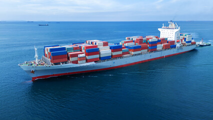 Cargo container Ship, cargo vessel ship carrying container and running for import export concept...