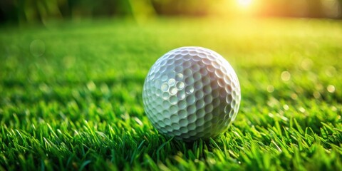 Obraz premium Detailed shot of a golf ball placed on neatly trimmed green grass , golf, ball, close-up