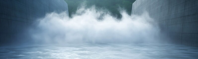 Fototapeta premium A hydroelectric dam releasing a powerful flow of water, showcasing energy generation and natural force.