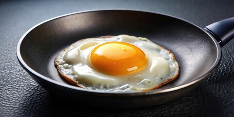 Close-up shot of a perfectly fried egg sizzling in a non-stick frying pan ,  breakfast, cooking, food, kitchen, homemade
