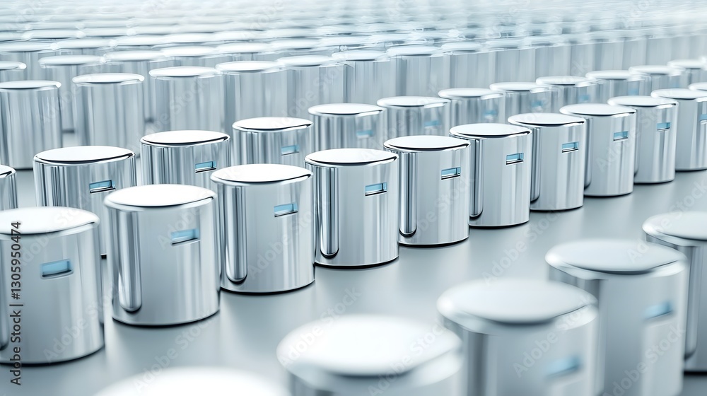 Aufkleber Detailed close up view of a group of smooth metallic cylindrical bar magnets aligned in a parallel formation showcasing their industrial and scientific design