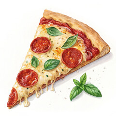 pizza with salami on a white background.